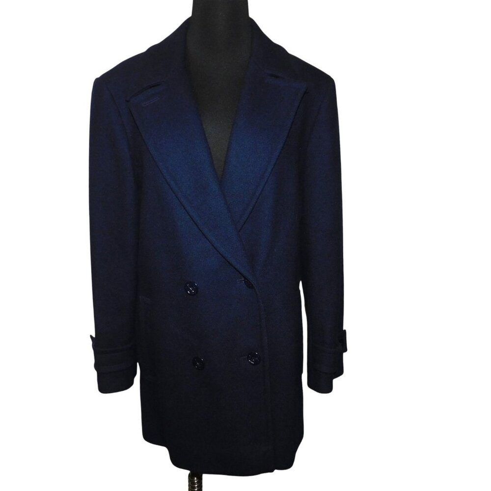 Pendleton Vintage Pure Virgin Wool Double Breasted Pea Coat Size 8 Navy Blue